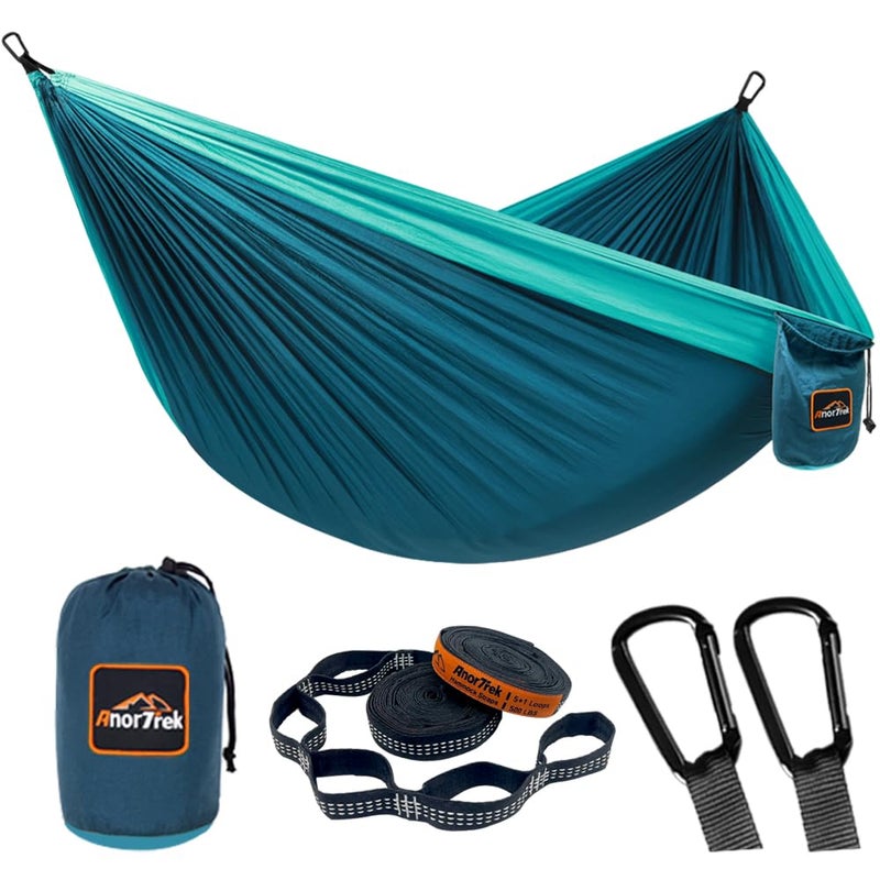 AnorTrek Camping Hammock  Super Lightweight Portable Parachute Hammock with Two Tree Straps Single or Double Nylon Travel Tree Hammocks for Camping Backpacking Hiking Blue&Dark Blue - Image 1